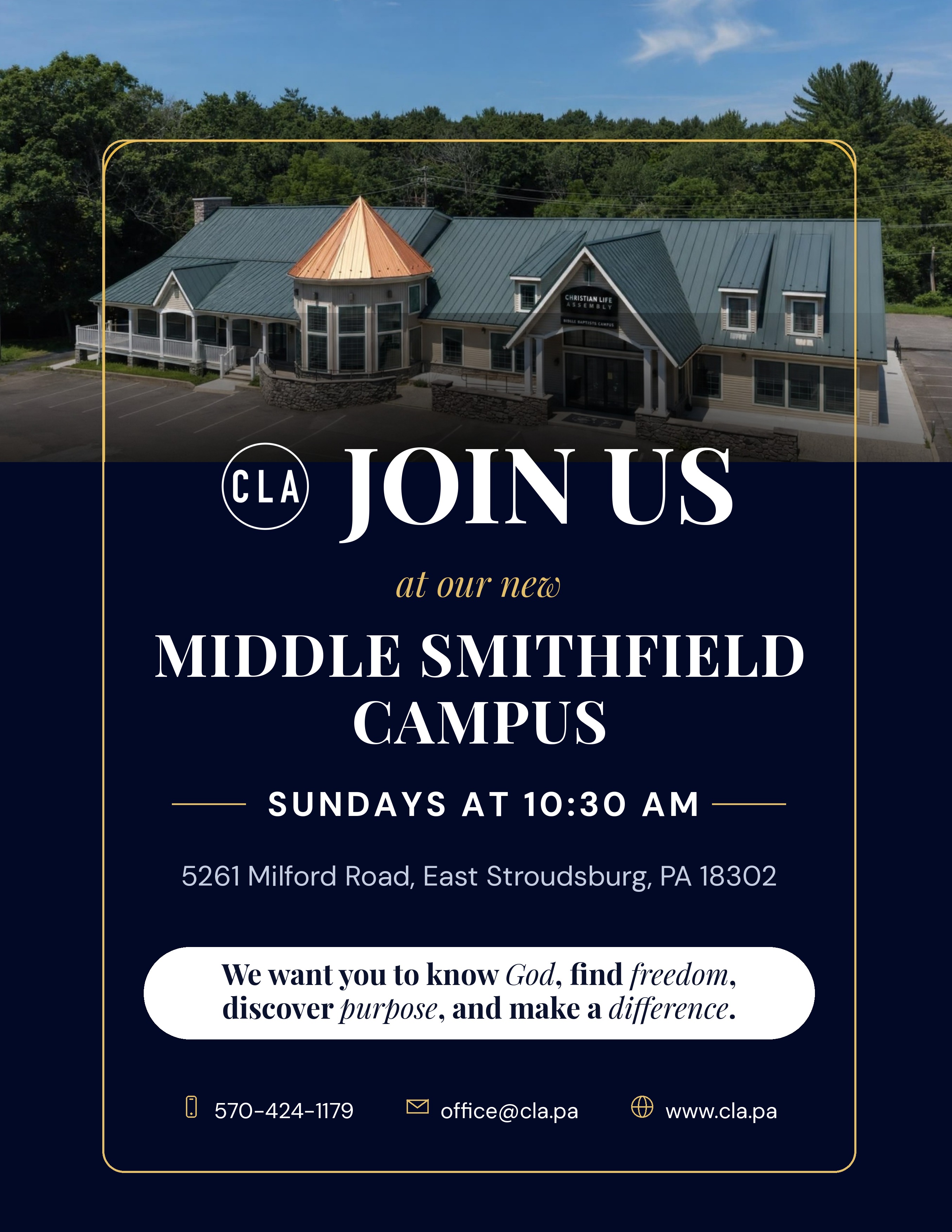 Join us at our new Middle Smithfield Campus, Sundays at 10:30 AM